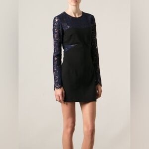 MSGM Sheer Lace Cut Out Bodycon Mini Dress Black Blue Size 4 Cocktail Y2K Glam